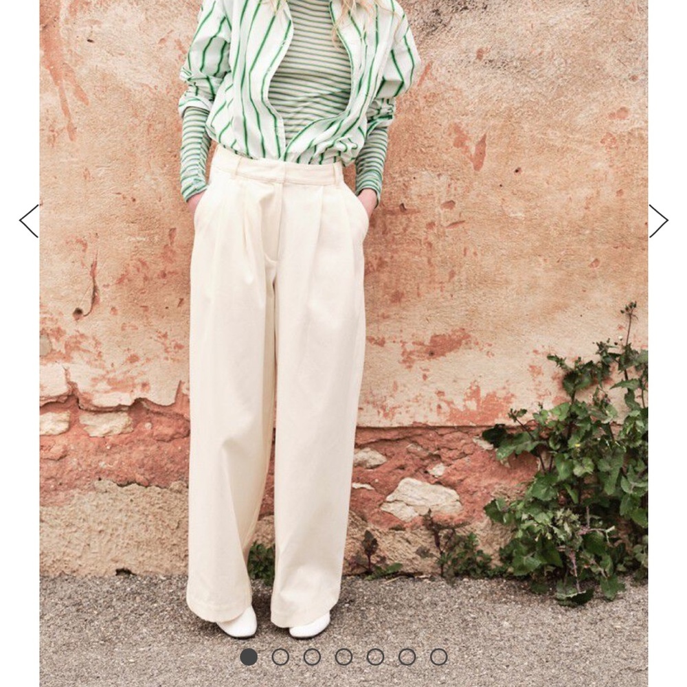 American Vintage Cream Wide-Leg Gozzy Pants Pearl Size 6/Small